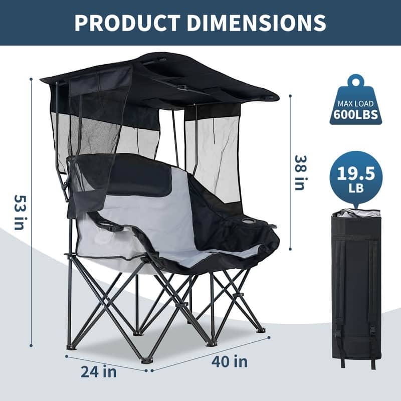 Double Beach Chair with Canopy Shade, Cup Holder and Side Pocket