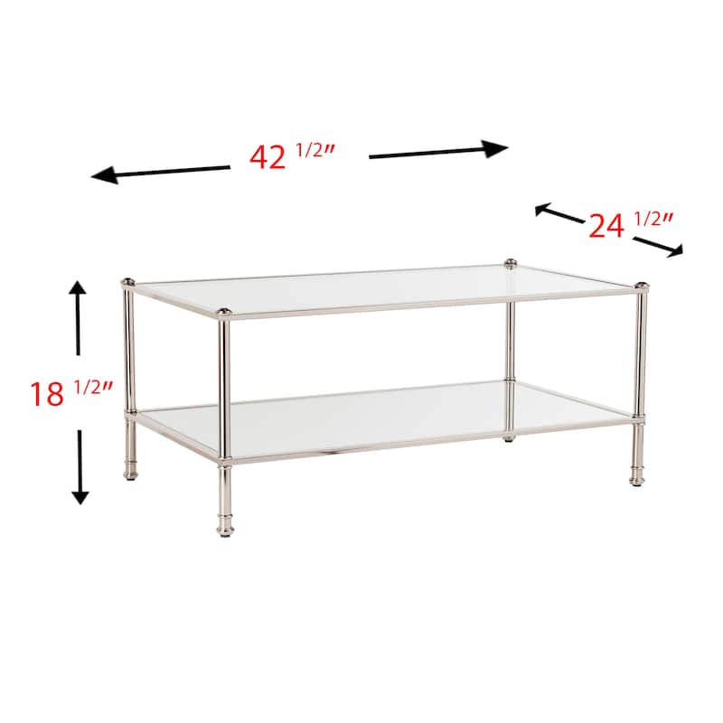 SEI Furniture Pullman Rectangle Mirrored Coffee Table with Glass Top and Shelf
