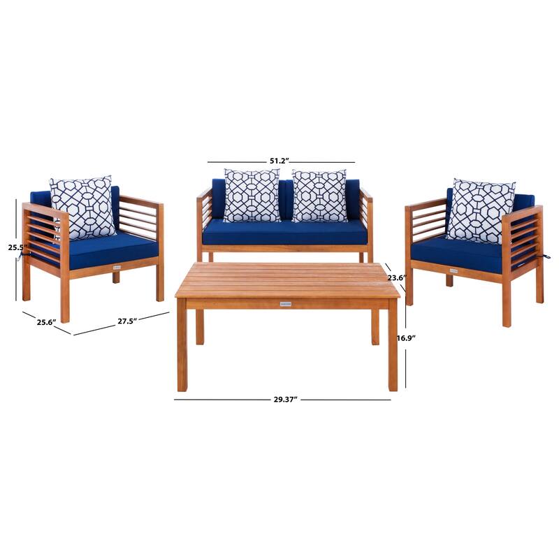 SAFAVIEH Outdoor Yoselin 4-Piece Set with Accent Pillow - 51W x 26D x 26H