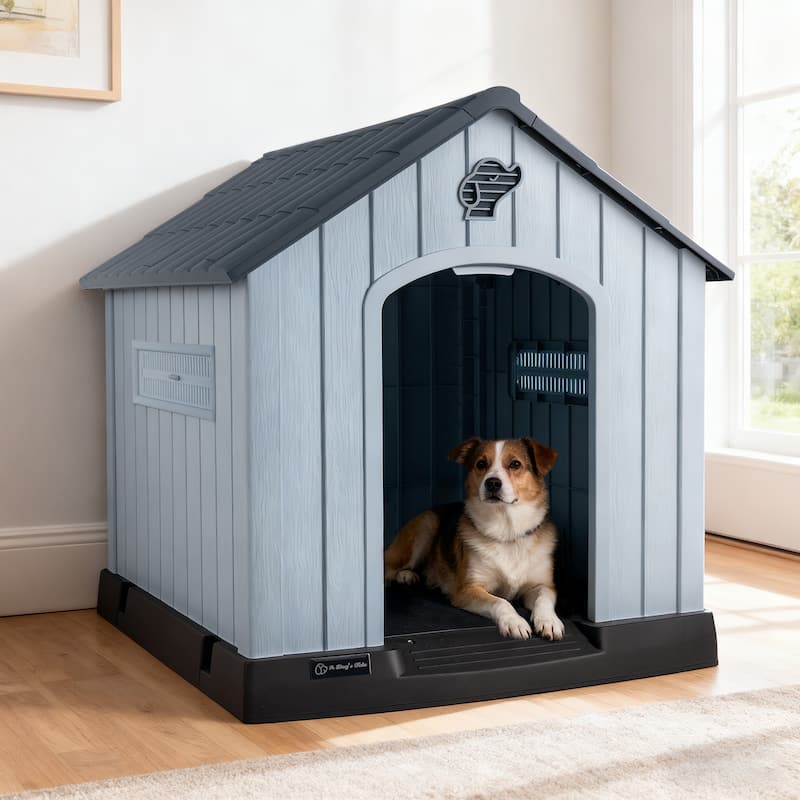 BOSSIN Insulated Dog House, Outdoor & Indoor Use with Elevated Floor, Waterproof & Durable Plastic Design for All Size Dogs
