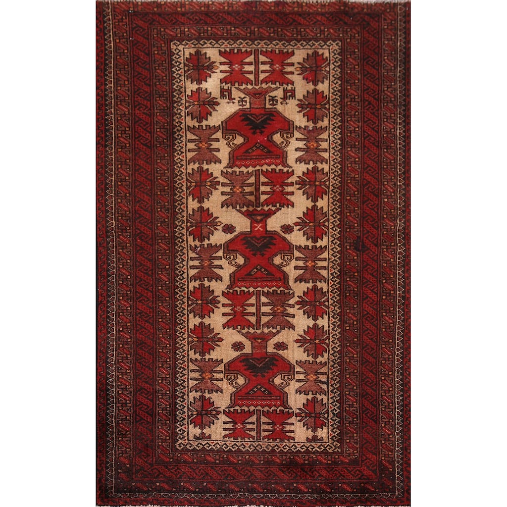 Balouch Persian Vintage Area Rug Hand-knotted Wool Carpet - 2'9"x 4'7"