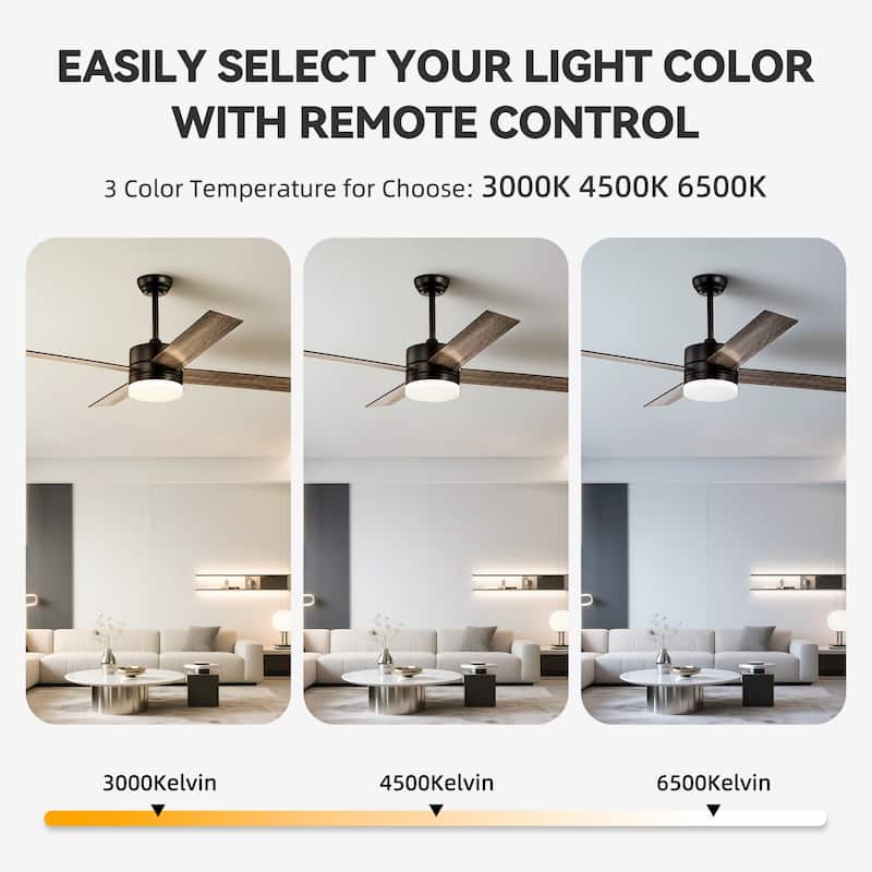 Matte Black 52 in. 6-Speed Integrated LED Indoor 4-Blade Ceiling Fan with Light Kit and Remote Control