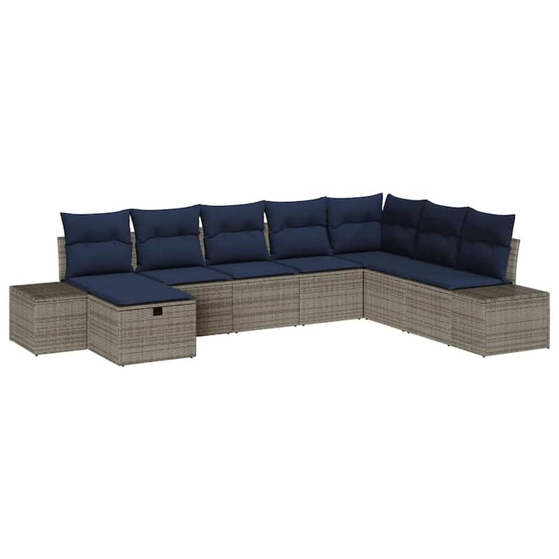 vidaXL 8/9 Garden Sofa Set with Cushions Black/Brown/Grey Poly Rattan - 125.6 x 82.3 x 27.2
