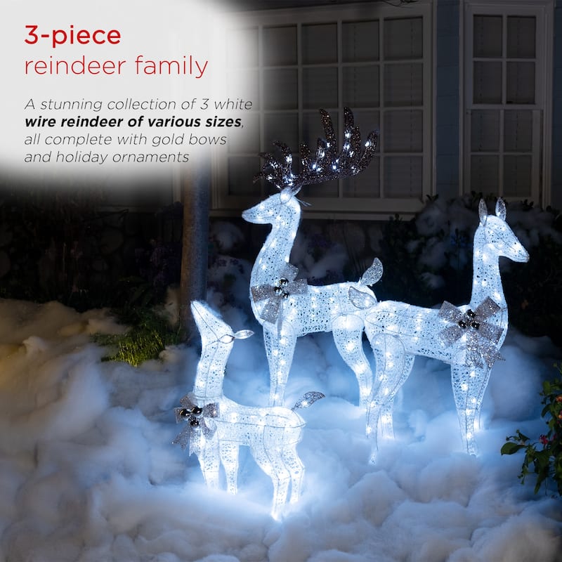 Alpine Corporation White Mesh Holiday Decor Reindeer Family with LED Lights