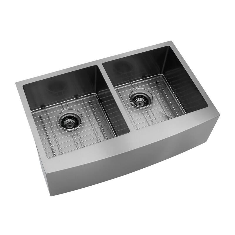 36" Matte Black Farmhouse Apron-Front Double Bowl Kitchen Sink