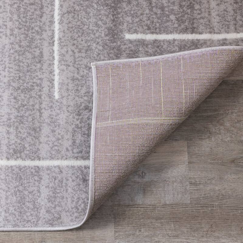 Madrid Collection - Modern Grey Parallel and Perpendicular Lines Rug