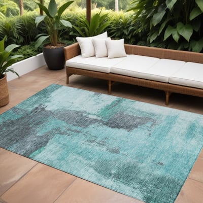HomeRoots Abstract Transitional Rectangle Outdoor Rug