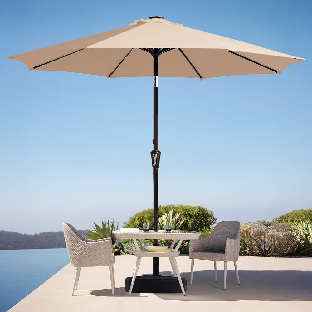 9ft Patio Market Umbrella with LED Lights,Crank & Tilt