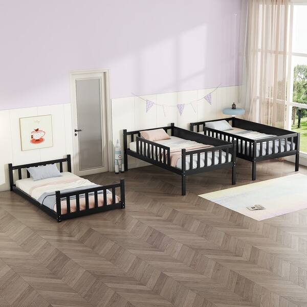 slide 2 of 13, 3 IN 1 Twin over Twin & Twin Bunk Beds for 3, Detachable Triple Bunk Bed Black