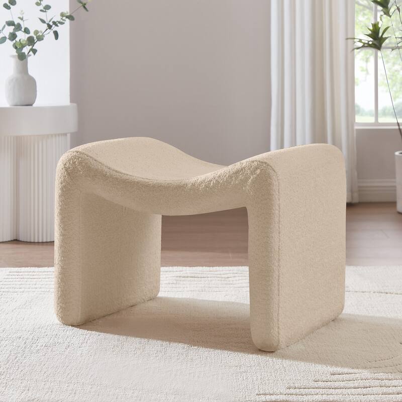 VANOMi Upholstered Pouf, Mid-Century Modern Ottoman, Cometemporary Foot Stool For Living Room Extra Vanity Seat For Small Space