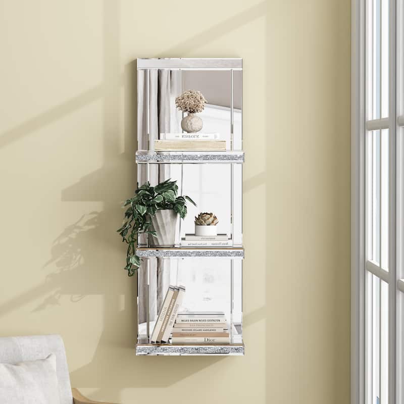 Glass Mirrored Shelves 3-Tier - Silver
