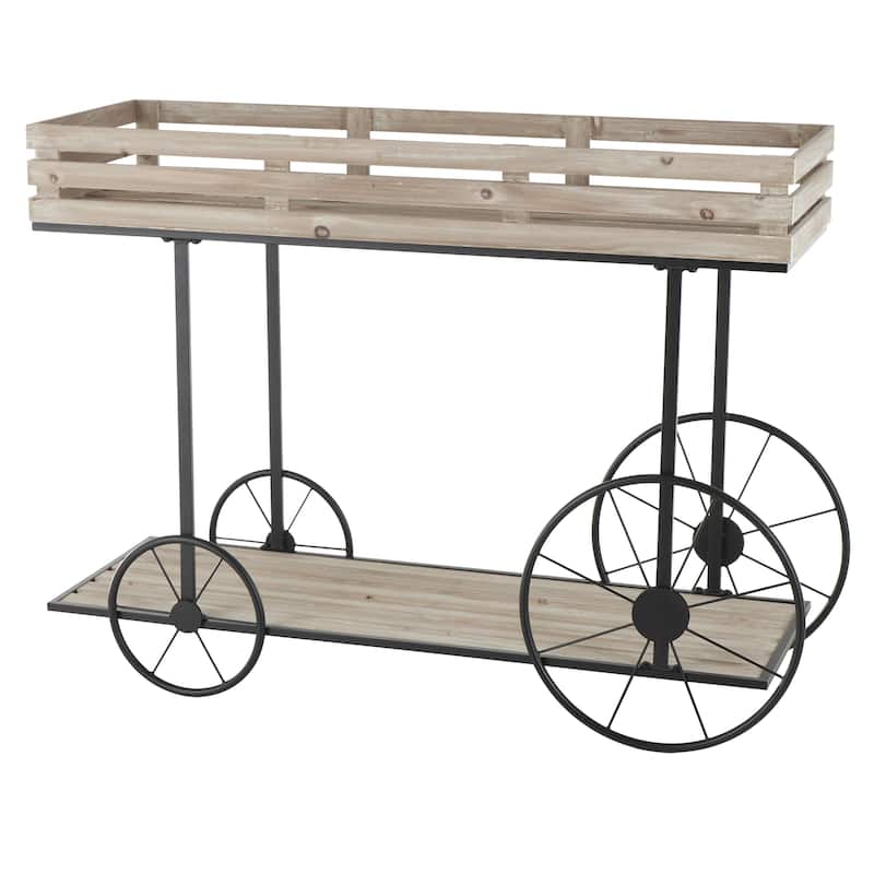 Wood Wheelbarrow 1 Shelf Indoor Plantstand - Cream - Roche River Decor