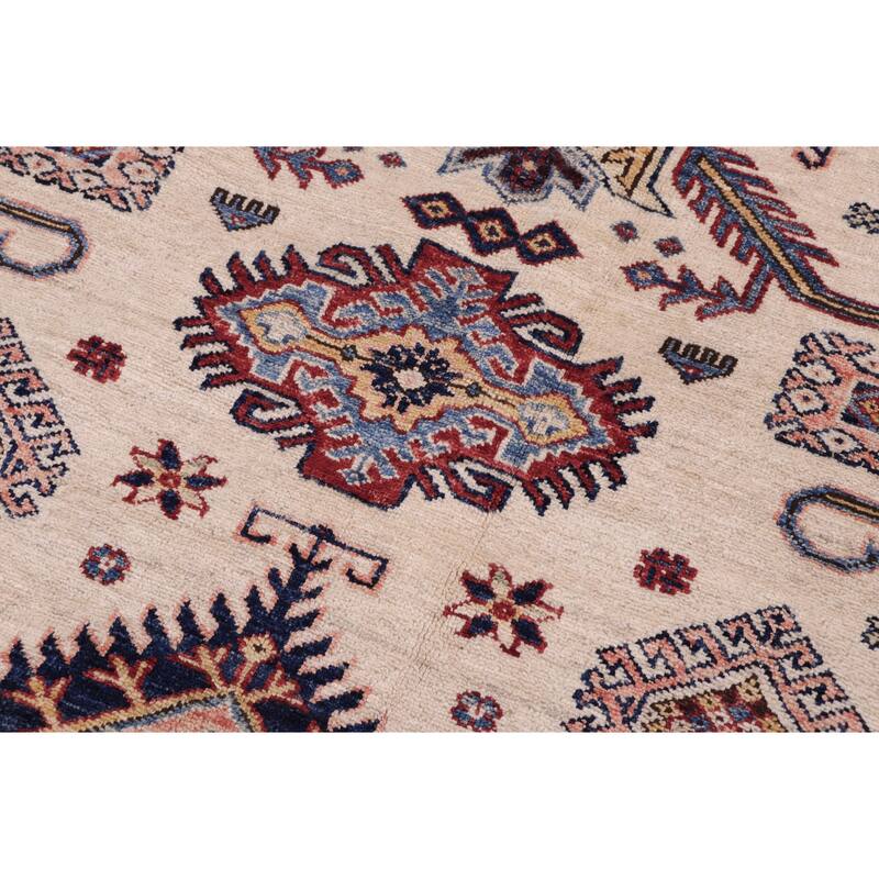 Southwestern Super Kazak Eden Beige/Red Hand Knotted Wool Rug - 12'0'' x 16'0''