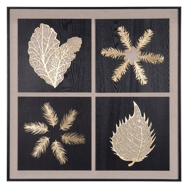 slide 2 of 5, HUJI Gold Foiled Leaves Wood Carving Shadow Box Wall Art Wall Decor