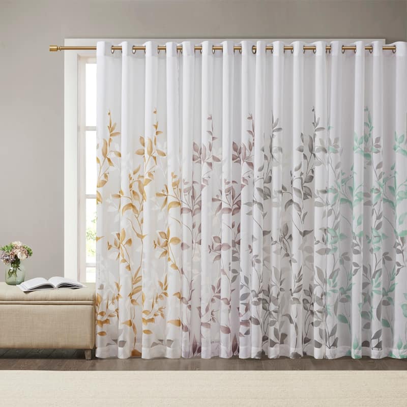 Rossetta Modern contemporary Semi-sheer base fabric botanical print burnout curtain, Only 1 Piece Panel - 50"W x 84"L