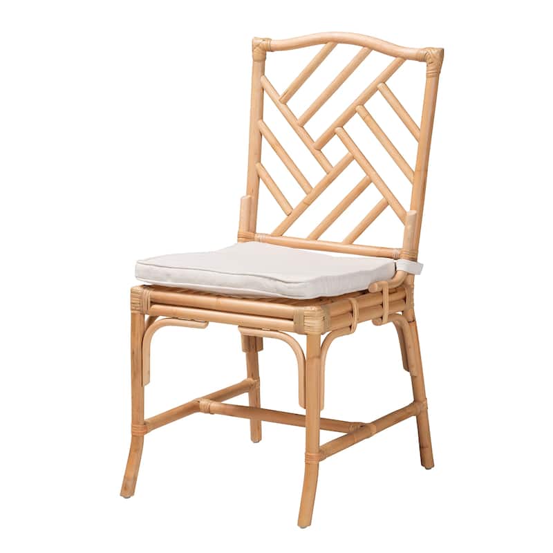 Rio Modern Bohemian Natural Brown Rattan Dining Chair - White, Natural Brown