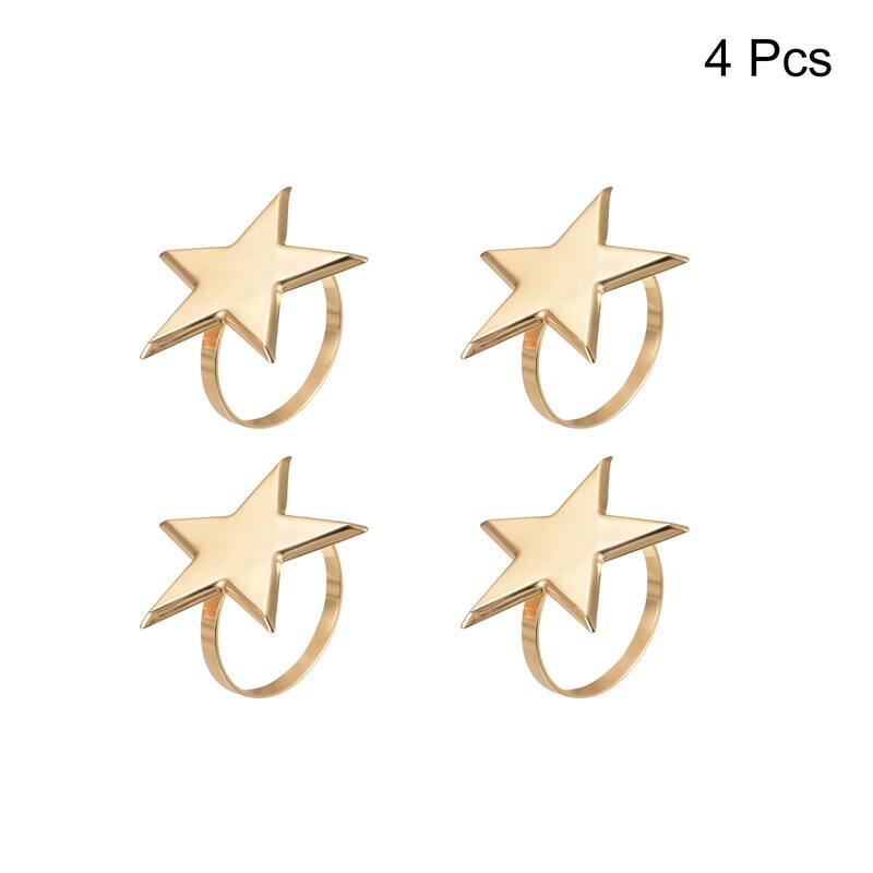 Napkin Rings, 4pcs 40mm Inner Diameter Alloy Star Napkin Buckles, Gold Tone