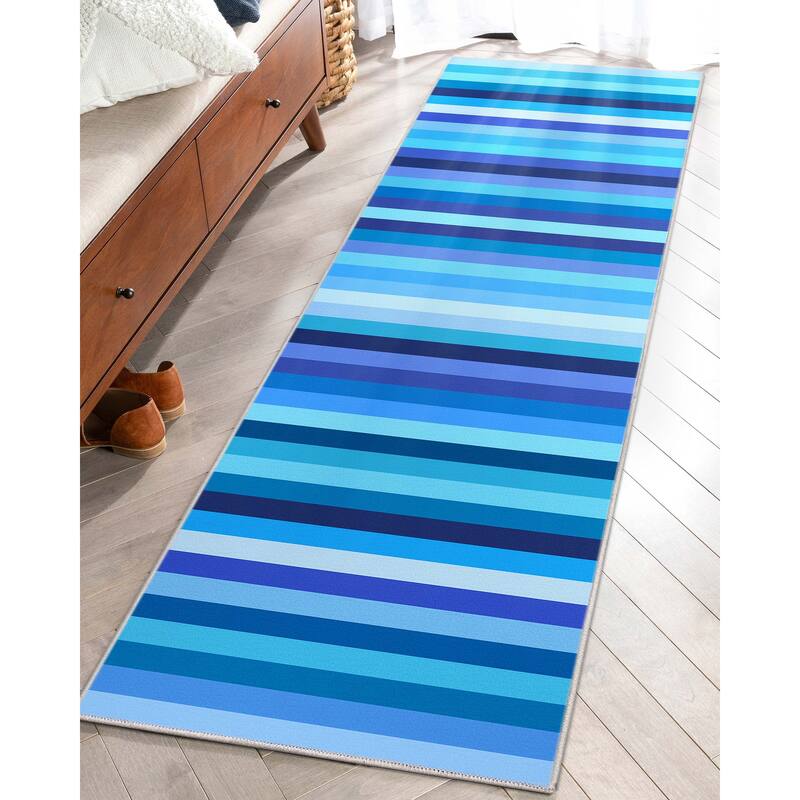 Crayola Stripe Blue Retro Area Rug By Well Woven