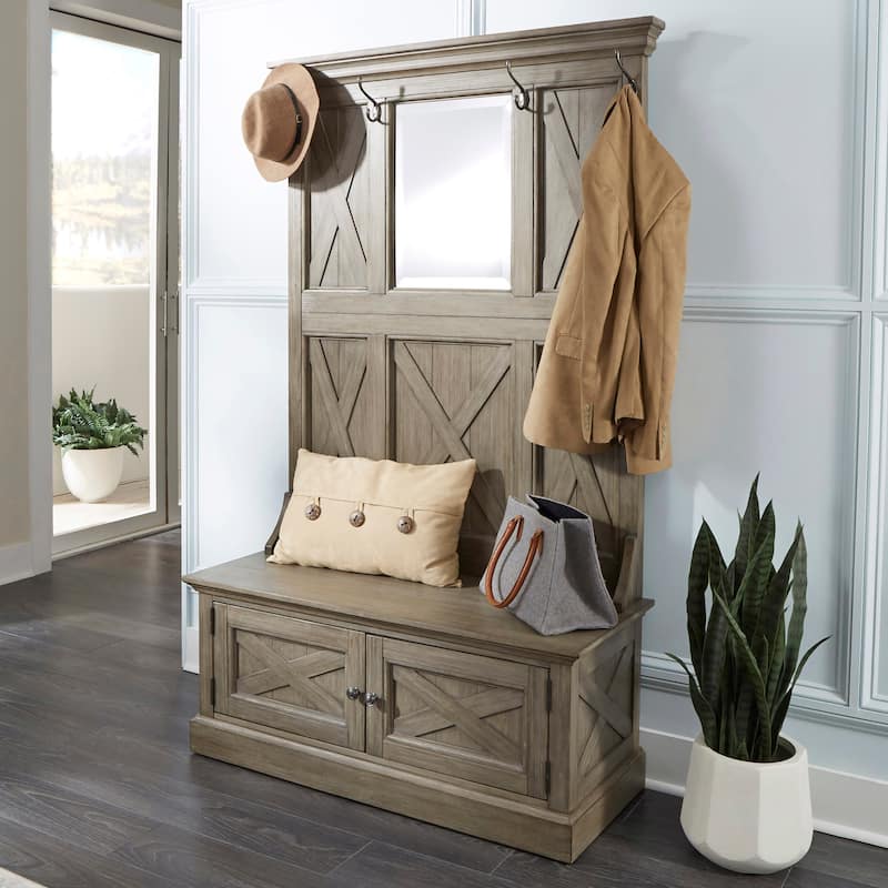 Mountain Lodge Gray Wood Hall Tree - 45" x 74" x 19" - Gray - 45" x 74" x 19"
