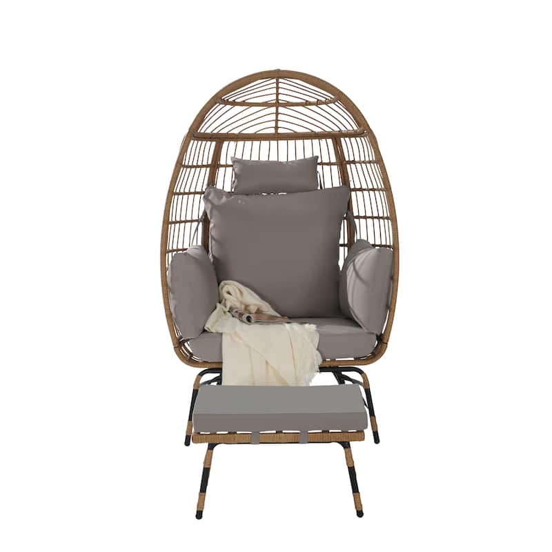 2-Piece Oversized Outdoor Rattan Egg Chair with Ottoman