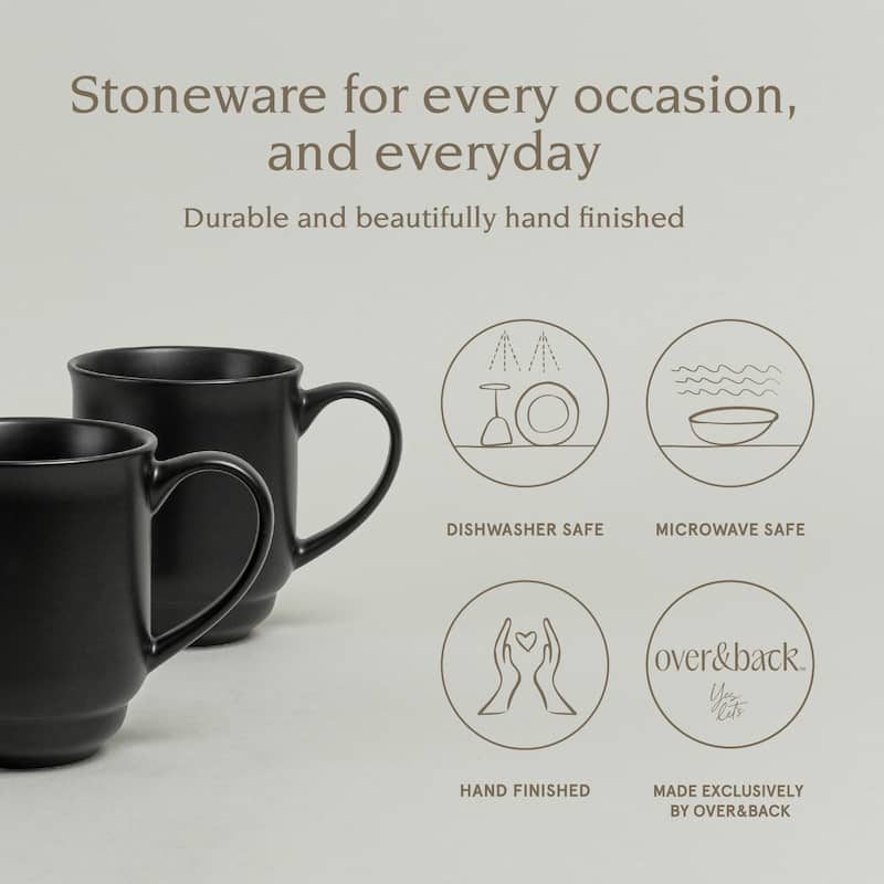 over&back Rimmed 16oz Semi-Matte Stoneware Mugs, Set of 4