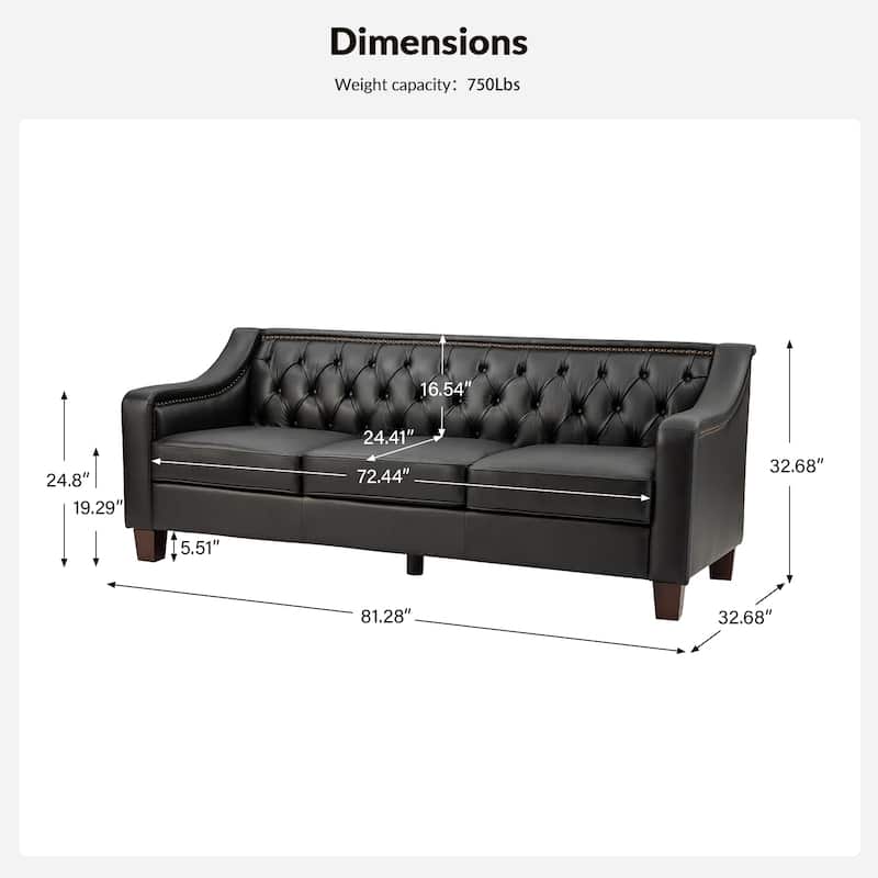 Mateo 82.28" Wide Transitional Genuine Leather Sofa with Nailhead Trim and Button-Tufted Back