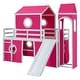 preview thumbnail 26 of 56, Castle Style Twin/Full Size Loft Bed with Slide and Ladder, Solid Wood Loft Bed Frame with Pink Tent and Tower, Playhouse Bed