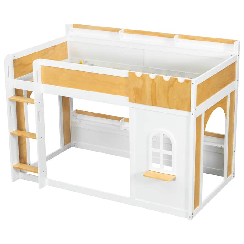 Loft Bunk Bed with Storage Shelves, Window and Two Doors by Harper&Bright Designs