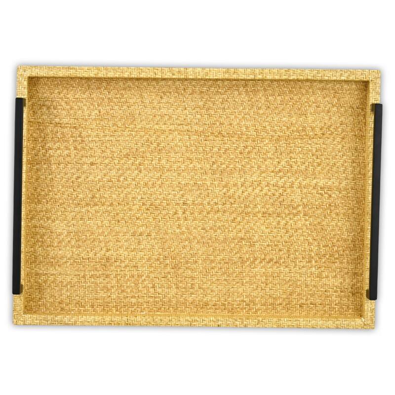 Ferelith Set of 2 Rectangular Decorative Serving Trays - Light Brown Wicker Rattan Pattern for Display, and Organization