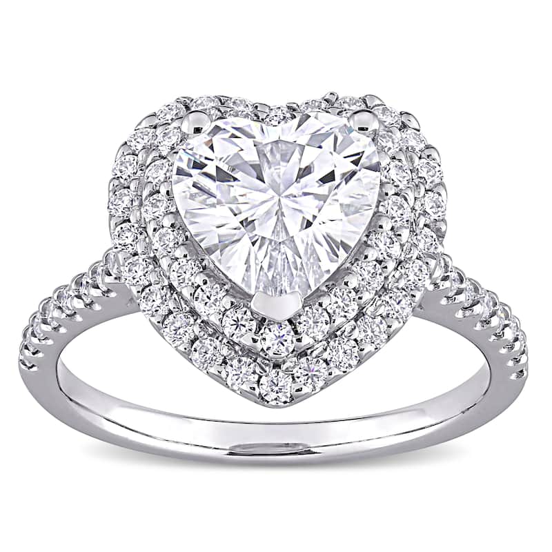 Miadora 2 5/8ct DEW Heart-cut Moissanite Double Halo Engagement Ring in 10k White Gold