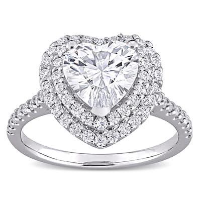 Miadora 2 5/8ct DEW Heart-cut Moissanite Double Halo Engagement Ring in 10k White Gold