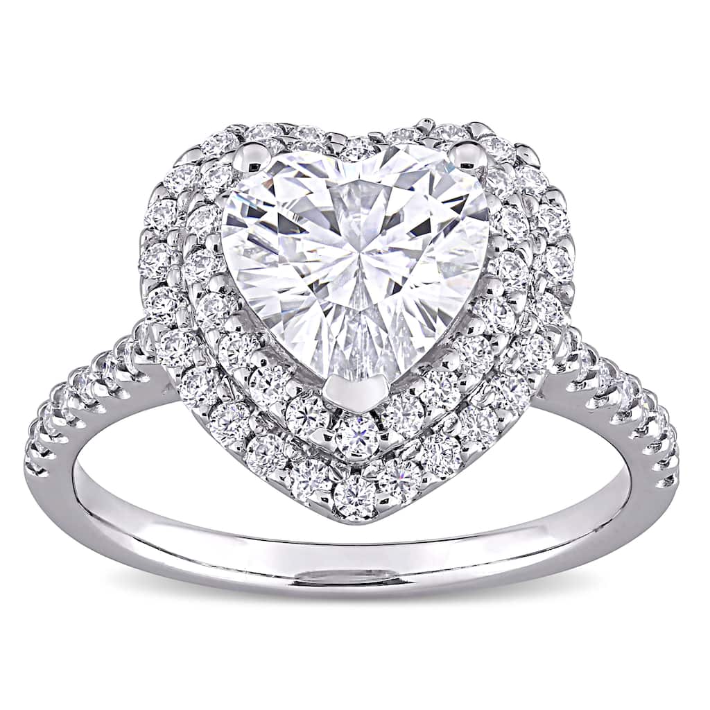 Miadora 2 5/8ct DEW Heart-cut Moissanite Double Halo Engagement Ring in 10k White Gold