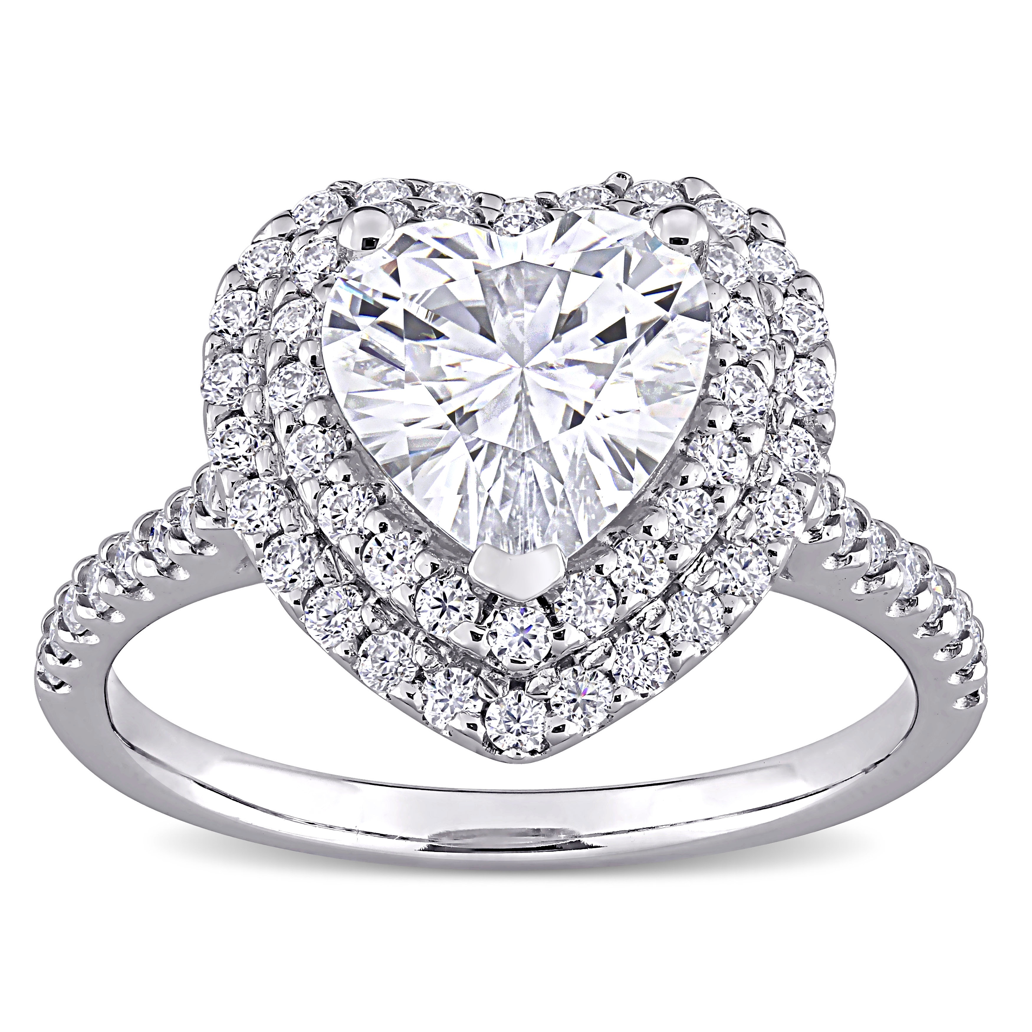 Miadora 2 5/8ct DEW Heart-cut Moissanite Double Halo Engagement Ring in 10k White Gold