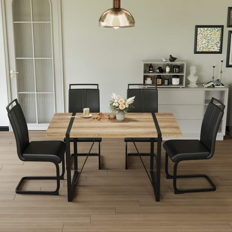 Modern 5-Piece Dining Set with Rectangular MDF Table & 4 PU Armless High Back Chairs - Black