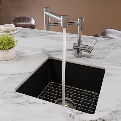 Black Matte Square 18" x 18" Undermount / Drop In Fireclay Prep Sink