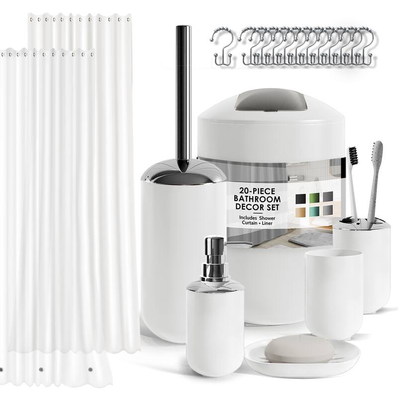 Clara Clark 20 Piece Complete Bathroom Accessories Kit with Shower Curtain Set