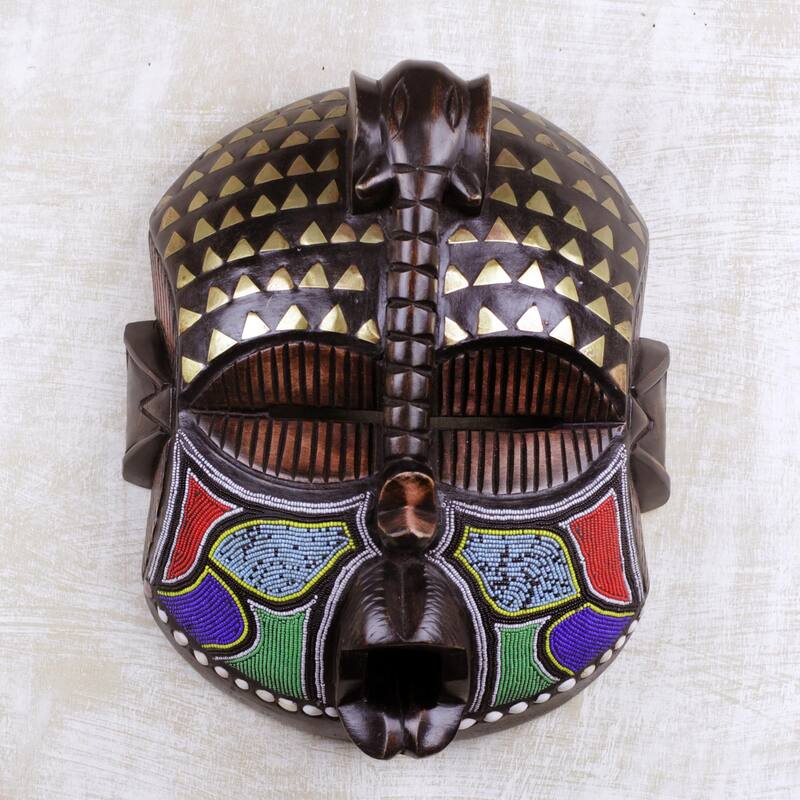 Novica Handmade Akyiglinyi African Beaded Wood Mask