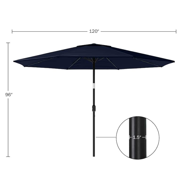 Patio Umbrella with Lights - 10 ft Outdoor Sun Shade Canopy with 32 Solar LEDs by Pure Garden (Navy Blue)