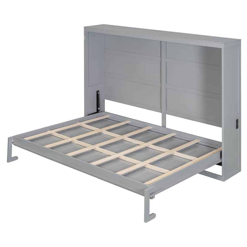 Rattan-Panel Murphy Bed with Power Hub by Harper&Bright Designs