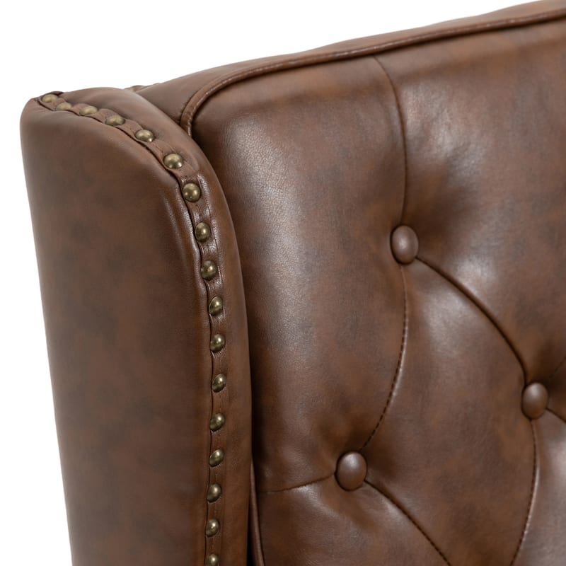 Brown PU 29.33" High Back Upholstered Arm Chair with Nailheads