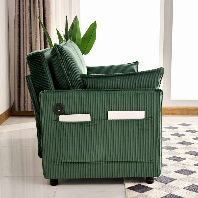 Roomfitters 55" Modern Corduroy Sofa Bed with Pull-out Sleeper Design, Modular Daybed with Storage Pocket & Pillows