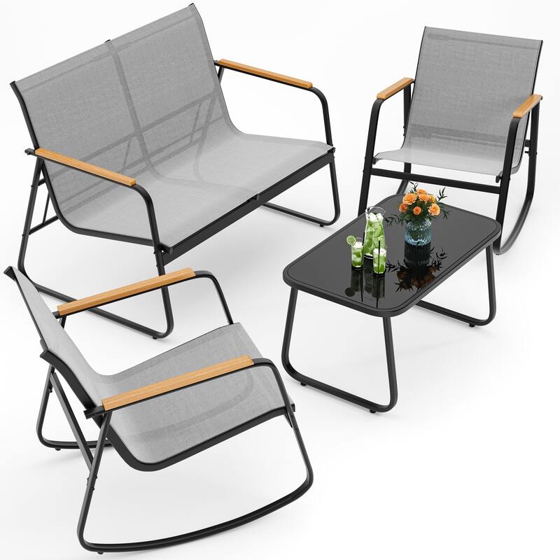 4-Piece Outdoor Patio Furniture Set, All Weather-Resistant Textile Fabric Outdoor Conversation Set