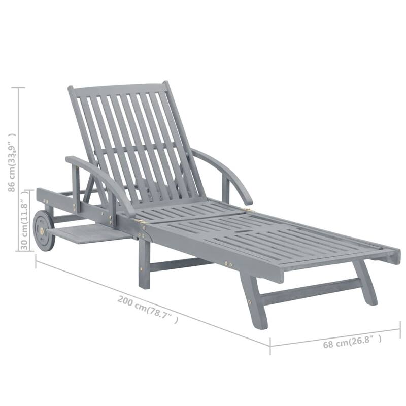 vidaXL Patio Sun Lounger with Cushion Solid Acacia Wood - 78.7" x 26.8" x 11.8"