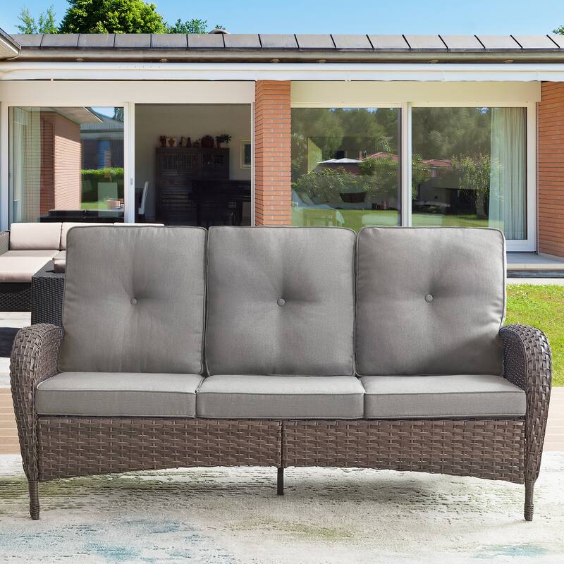 Patio Swivel Chairs with Sofa, Ottomans and Coffee Table - Brown