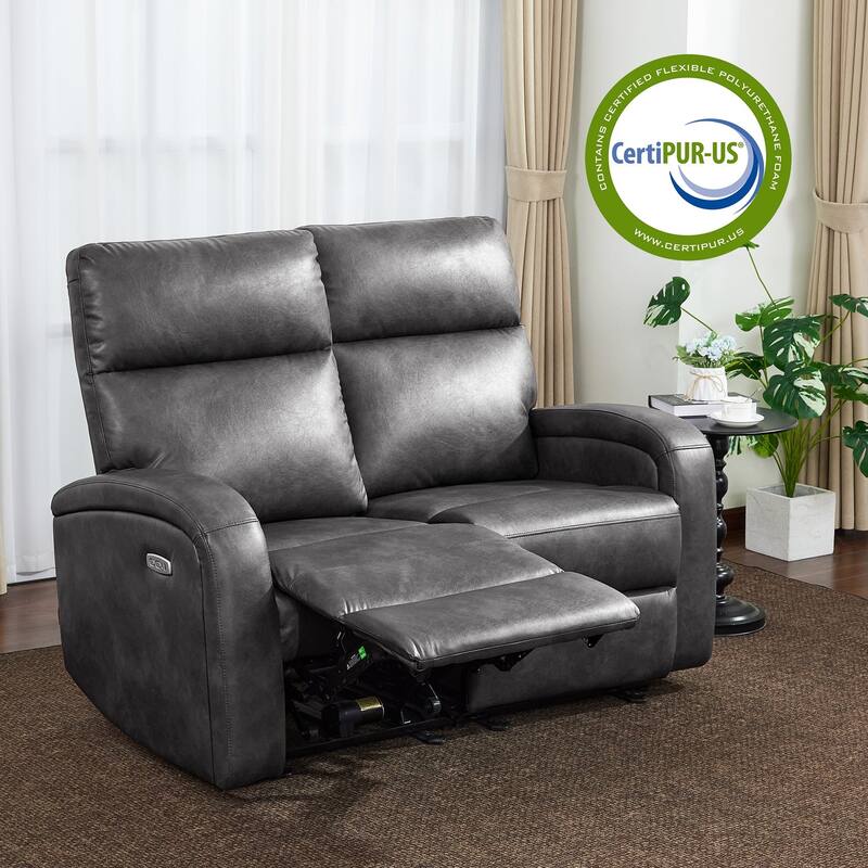 Zero Wall Recliner Loveseat with USB & Type-C Dual Ports, for Small Space, Living Room - Grey - Loveseat