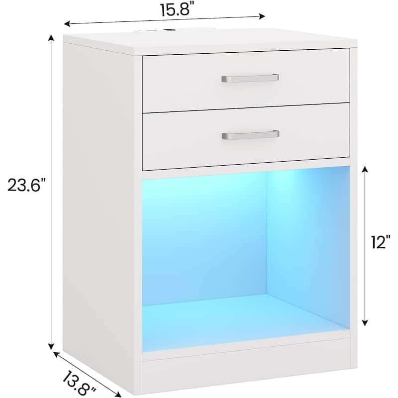 LED Nightstands Set of 2 Nightstand Bedroom Power Outlets 2 Drawers
