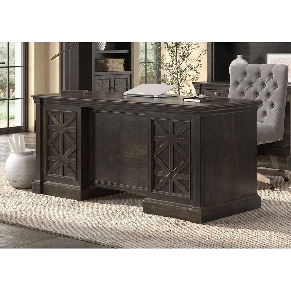 Traditional Wood Double Pedestal Executive Desk, Writing Table, Office Desk, Fully Assembled, Dark Brown
