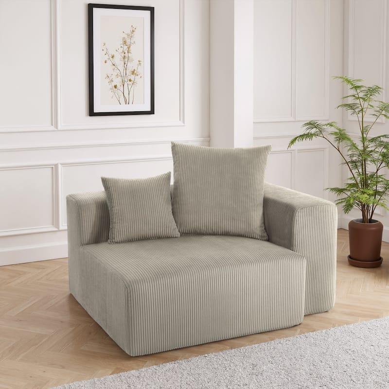 Corduroy Upholstered Modular Sectional Sofa with Ottoman - Brown-armchair left - Left Facing