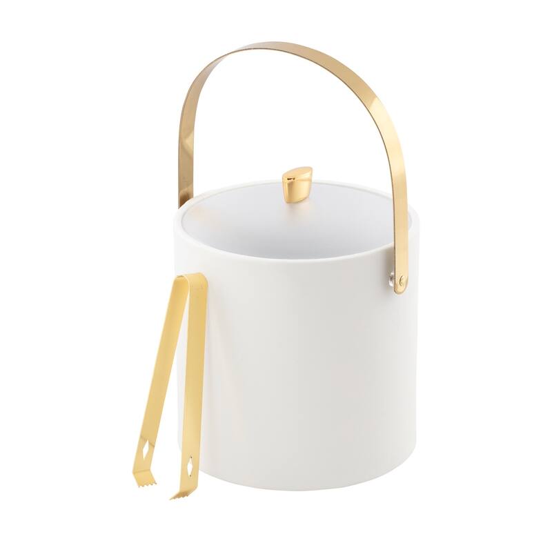 ARC 3qt Ice Bucket & Ice Tong w/ Acrylic Cover, Gold Arc Knob & Handle - 8' x 11' - White