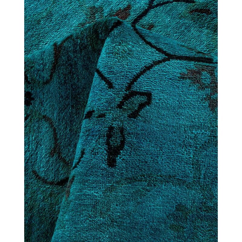 Overton Hand Knotted Wool Vintage Inspired Modern Contemporary Overdyed Blue Area Rug - 8' 1" x 9' 10"